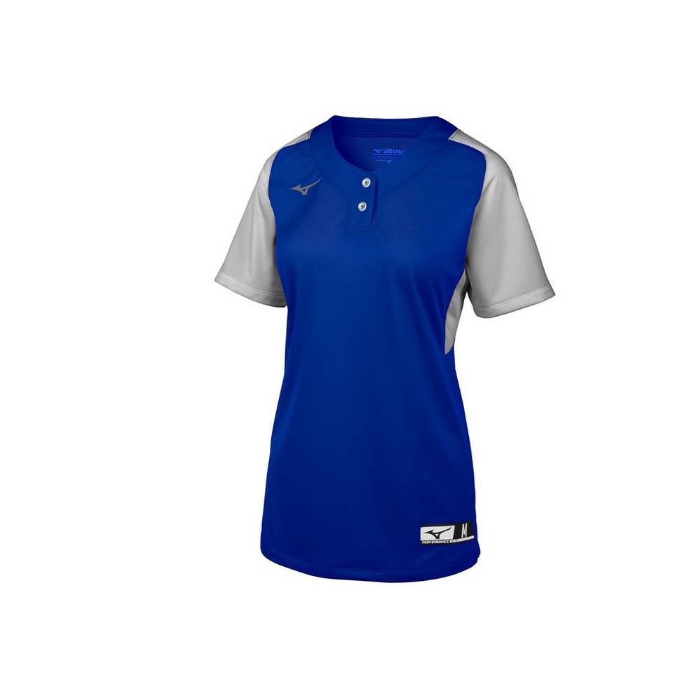 Mizuno Women's Aerolite 2-Button Softball Jersey Royal/Grey (350715-FUI)